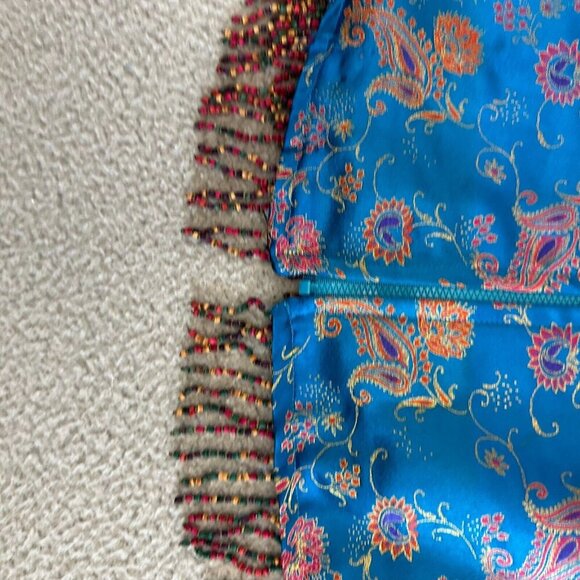 Vintage Bonnie Boynton Crop Blazer Jacket Silky Asian Paisley Tasseled Boho - Picture 13 of 16